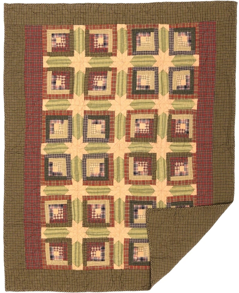 Green Quilted Patchwork Throw Country Primitive Tea Stain 50" x 60" Tea Cabin - Image 4 of 4
