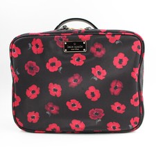 KATE SPADE Floral Poppy Travel Makeup Cosmetic Toiletry Top Handle Black Red Bag