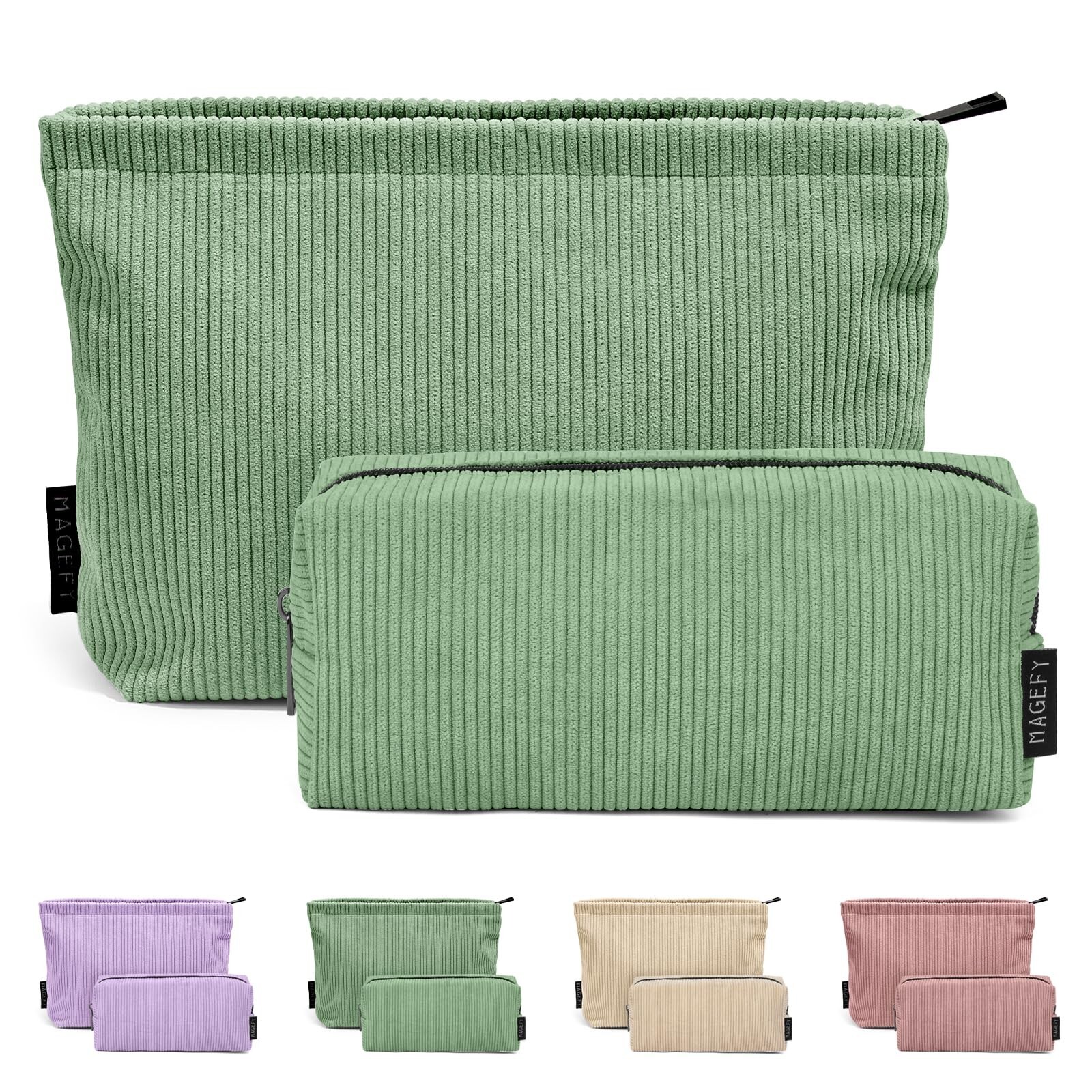 MAGEFY 2-Piece Corduroy Makeup Bag Set for Travel and Purse