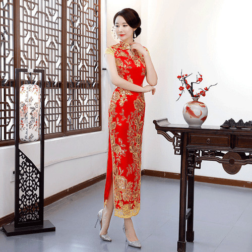 Chinesisches traditionelles langes Cheongsam Damen Spitzenkleid Abschlussball Qipao Größe M-4XL - Bild 3 von 12