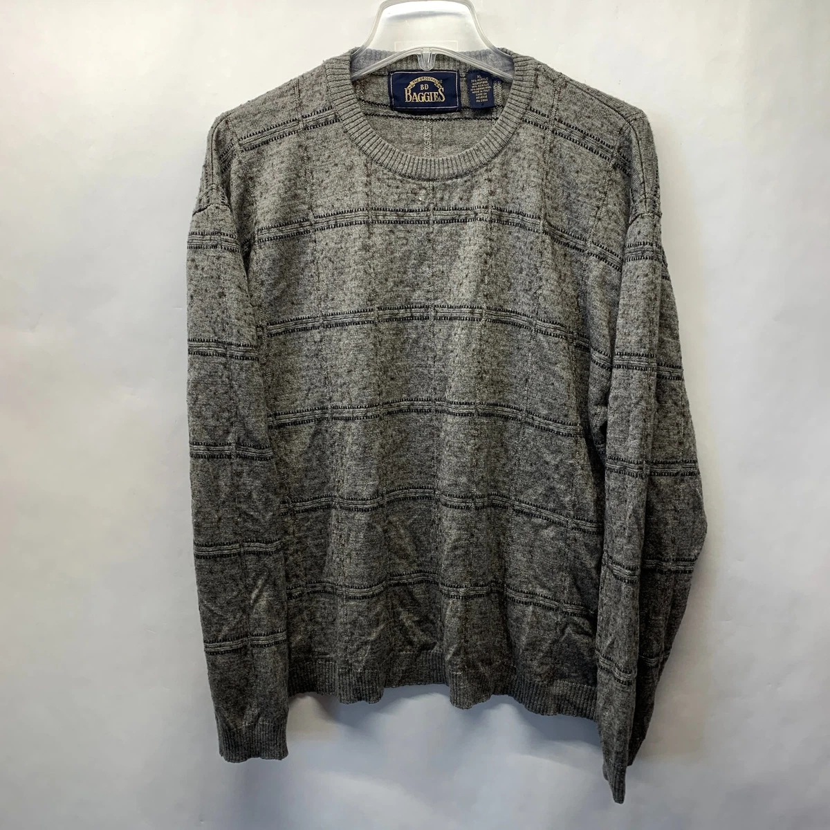 Vintage BD Baggies Sweater Adult Extra Large XL Gray Wool Sweatshirt Mens 80s