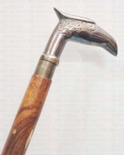 Designer Brass Antique Hawk Eagle Head Handle Brown Wooden Cane Walking Stick