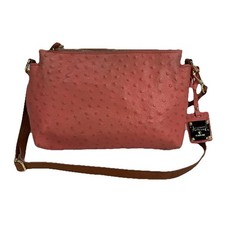 Valentina Crossbody Double Zip Top Bag Coral Ostrich Leather