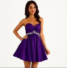 Sz 00 ALYCE PARIS Purple Satin Jeweled Trim Formal Dress Ladies Homecoming Prom