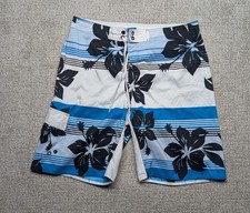 Joe Boxer Blue Black White Floral Hawaiian Board Shorts Size 34