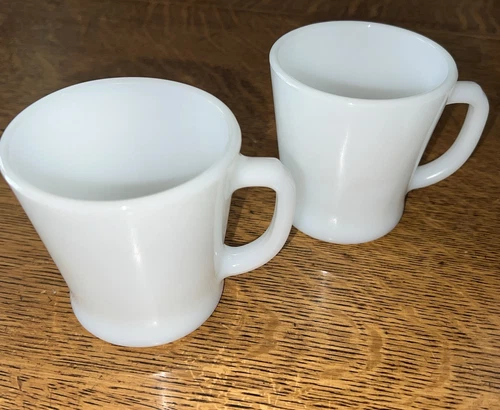 2 Vintage Fire King Anchor Hocking White Milk Glass D-Handle Coffee Cup Mugs