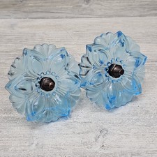 Pair Aqua Blue Pressed Glass Flower Curtain Tie Back Hooks Wall Mount