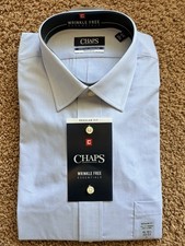 Chaps Light Blue Regular Fit Wrinkle Free Essentials Button Down Dress Shirt NEW