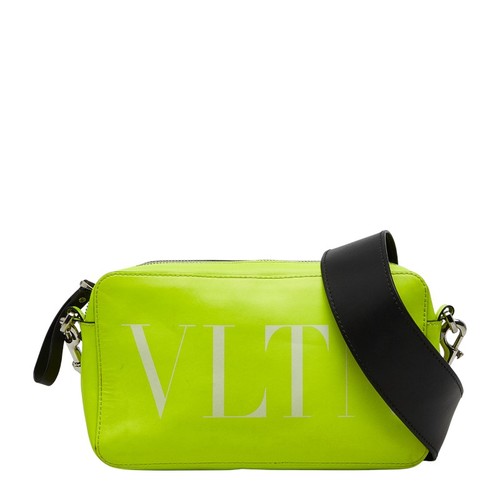Valentino Shoulder Bag Purse VLTN Logo Leather Yellow Authentic