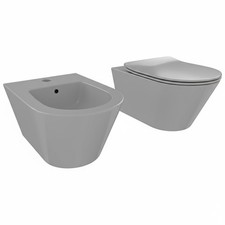 Set di sanitari sospesi WC rimless tornado flush e bidet ovale grigio opaco
