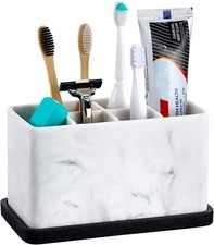 Marble Look Toothbrush Holder for Bathroom Countertop Organizer