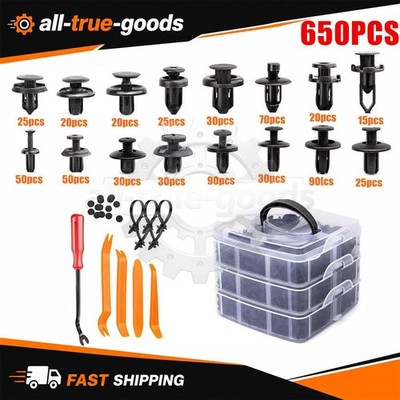 650Pcs Car Retainer Auto Fasteners Push Trim Plastic Clips Pin Rivet Bumper Kit