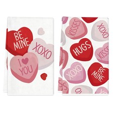 Valentine  s Day Kitchen Towels 18x26 Inch Set of 2 Red Pink Heart Love Valent...