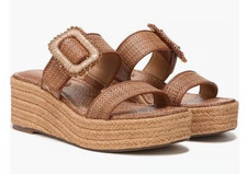 SAM EDELMAN Chase Platform Sandals ESPADRILLES Brown Cuoio Weave Straw Shoes 8