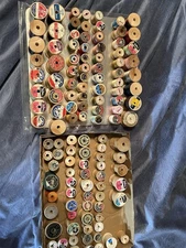 Vintage Lot of 120 Wooden Tread Spools 54 Have Tread Nice Assorted Lot