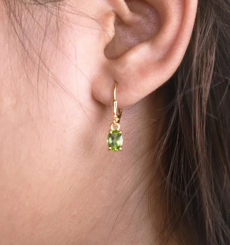 Gold Plating Green Peridot Lever Back Earrings 925 Sterling Silver Drop Earrings - Image 2 of 4