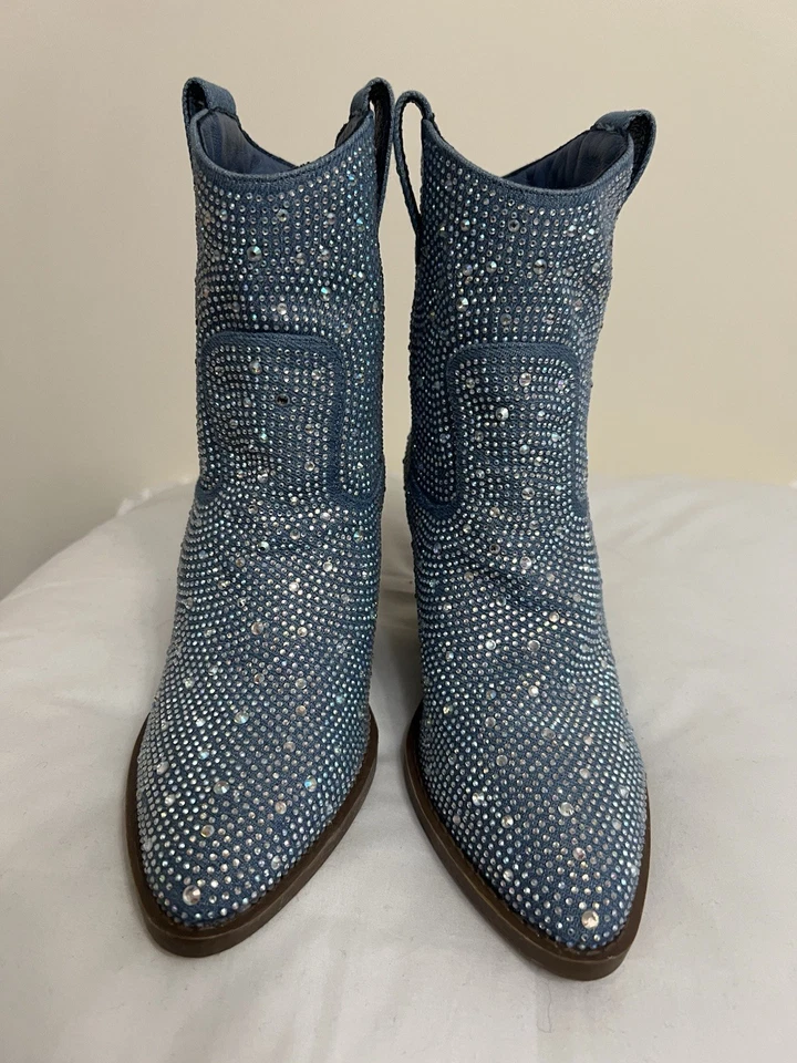Forever River Denim Azul Gema/Bling Vaquero Western Botines Mujer 6 1/2 Foto 4 de 4