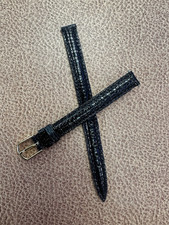 10mm 8" LONG GENUINE LIZARD LEATHER LUXURY BLACK LADIES VINTAGE 1970s WATCH BAND