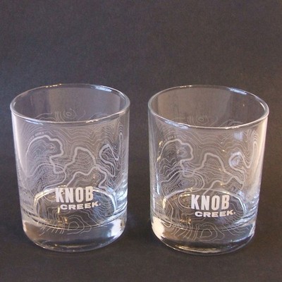 Knob Creek Bourbon Whiskey 2 Rocks Glasses Topography Map 3.5 Inch