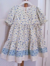 Janie  Jack Girls SPRING Dress Size 3 Ivory  Blue Cottagecore Floral Prairie
