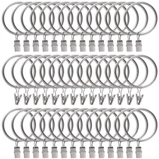 44 Pack Curtain Rings with Clips Hooks 2 inch Rustproof Matte Metal Stainless