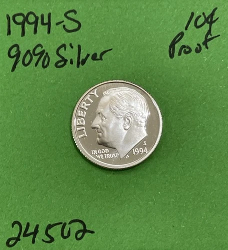 1994 S Roosevelt Dime 10c Choice Proof 90% Silver US Coin Collectible