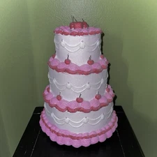 NEW 3 Tier Pink Cherry Lambeth Cake Valentines Tabletop Decor