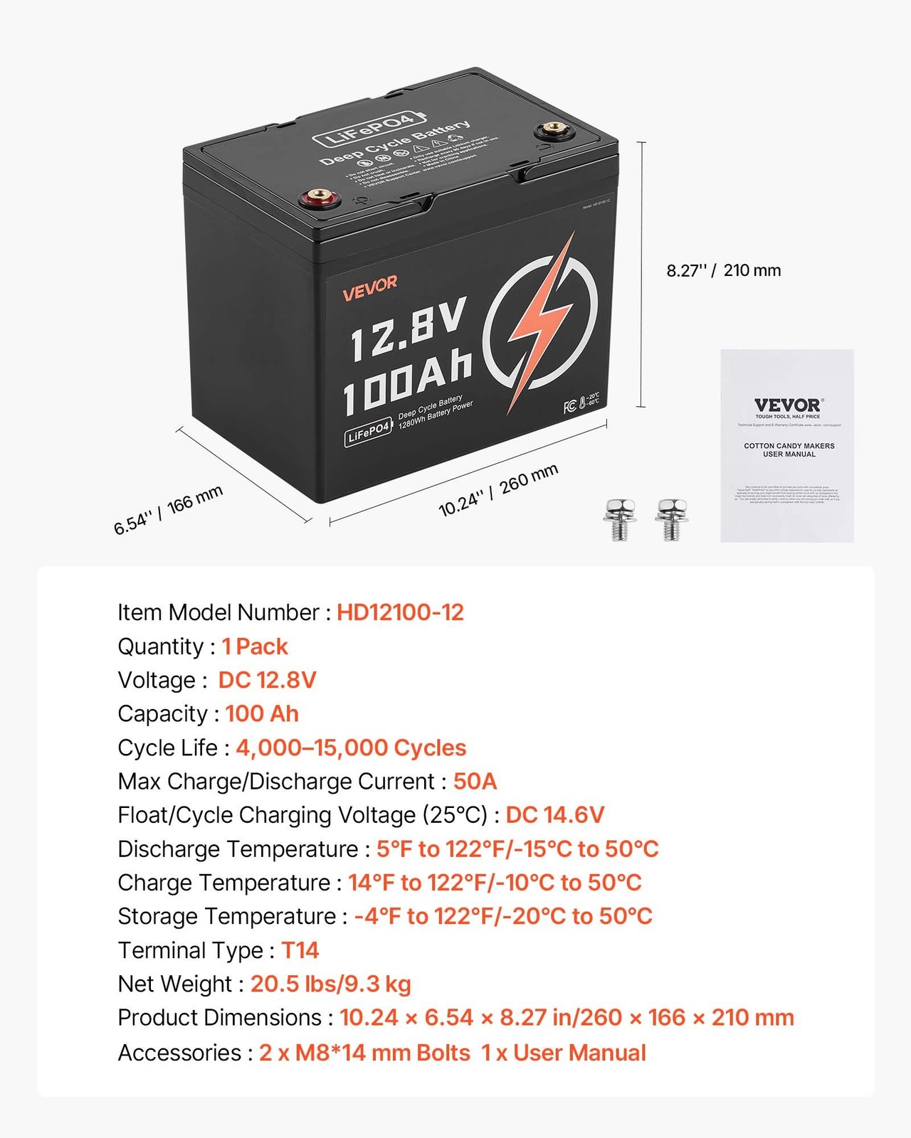 VEVOR 12V 100Ah LiFePO4 Battery,Up to 15000 Cycles,Deep Cycle Lithium Iron Phosp