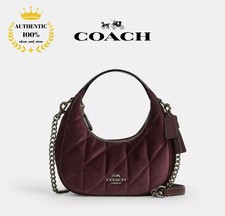     COACH Carmen 2way Mini Crossbody Velvet Leather Bag Quilted CCE61 Burgundy