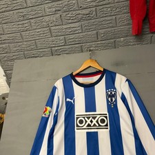 Camiseta de fútbol Puma CF Monterrey Rayados manga larga azul blanco rayas para hombre L