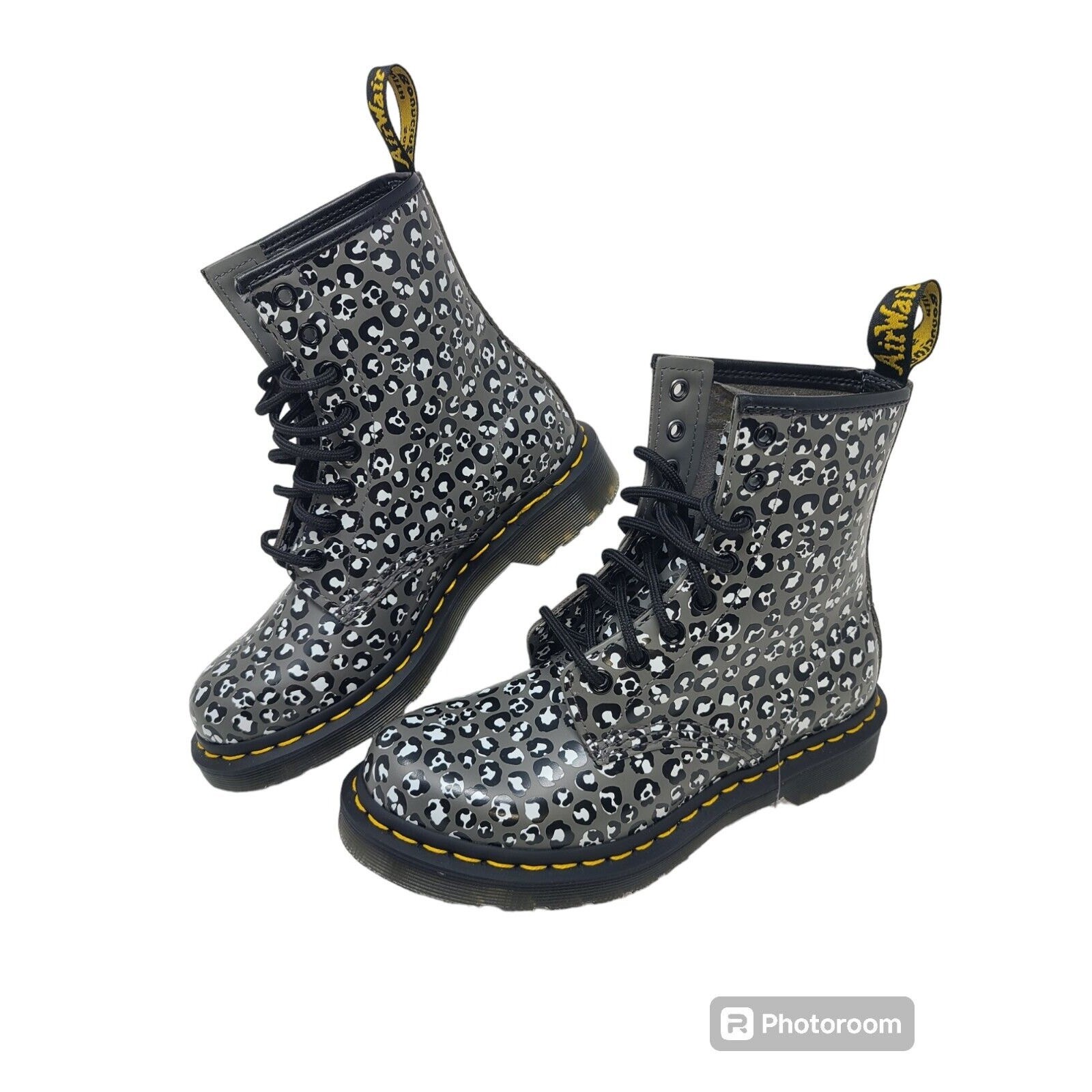 DOC DR MARTENS GUNMETAL 1460 LOUD LEOPARD Leather Boots Sz 6 Grunge Whimsigoth thumbnail 14