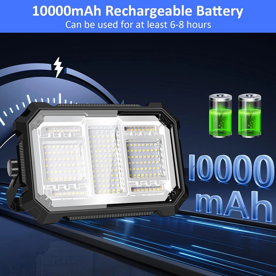 Faro LED Ricaricabile 100W, Faretto LED Ricaricabile 10000Mah, 5 Modalità Luce, - Immagine 3 di 4