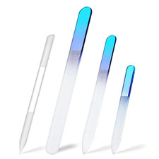 4 Pcs Glass Nail File Set Nail Files and Cuticle Pusher Double Sided Crystal Fin