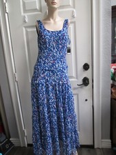 new Nine West Royal BLUE iVORY maxi tiered Dress Sz 10