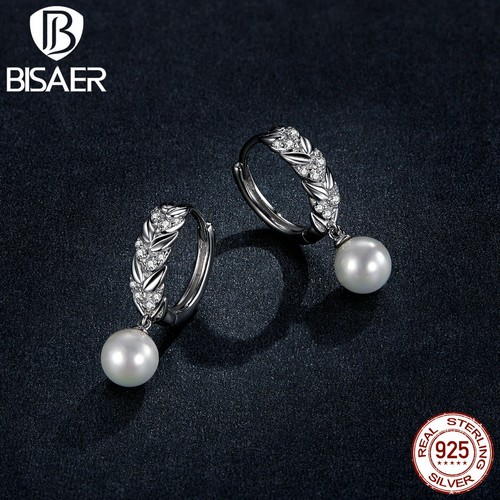 Bisaer Authentic S925 Sterling Silver Shiny Wheat Ears Stud Earrings For Women - Picture 3 of 12
