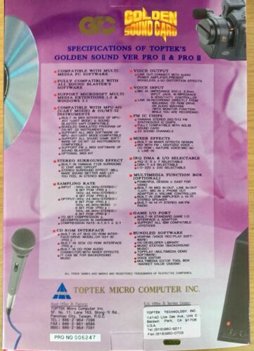 Karta dźwiękowa TOPTEK Golden Sound Pro 16 Bit ISA PC 386 486 CD-ROM MIDI Yamaha Oryginalne opakowanie - Zdjęcie 3 z 4