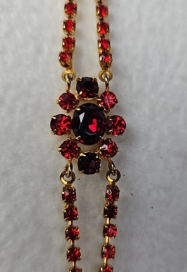 Faux Ruby Red Statement Necklace 16-17” Earrings … - image 12