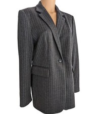 Tommy Hilfiger Woman's Size 12 Gray Soft Poly Blend 1/2 Lined Pinstripe Blazer