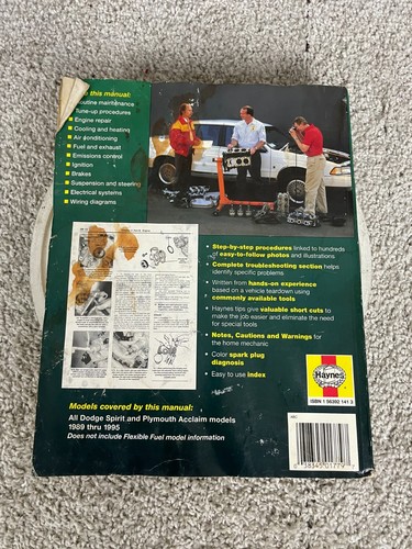 Vintage 89-95 Dodge Spirit & Plymouth Acclaim Automotive Repair Manual Haynes - 第 2/14 張圖片
