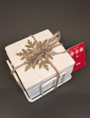 4er Set Marmor Quadratisch Untersetzer Caddy Schneeflocke / Wonder Land Home Deco Untersetzer