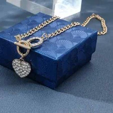 Stunning Bling Heart Pendant Necklace - Rhinestone Decor Clavicle Chain Crystal