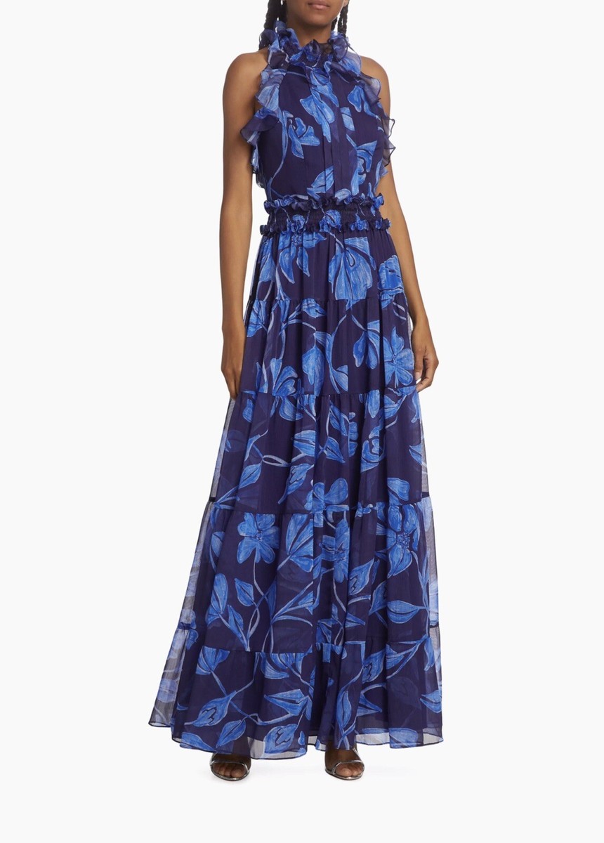 PatBO Nightflower Ruffled Floral Maxi Dress size 4