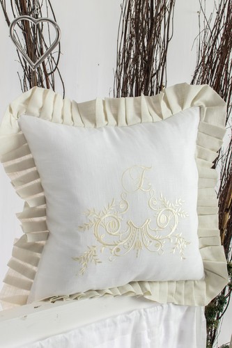 FLORA Boho Bestickt Kissenhülle Bezug Volant SAND Shabby 45x45 Rüschen Landhaus - Bild 2 von 4