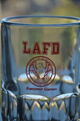 Vintage 1984 LAFD Los Angeles Olympic Games Large 6'' Tall Glass Beer Mug