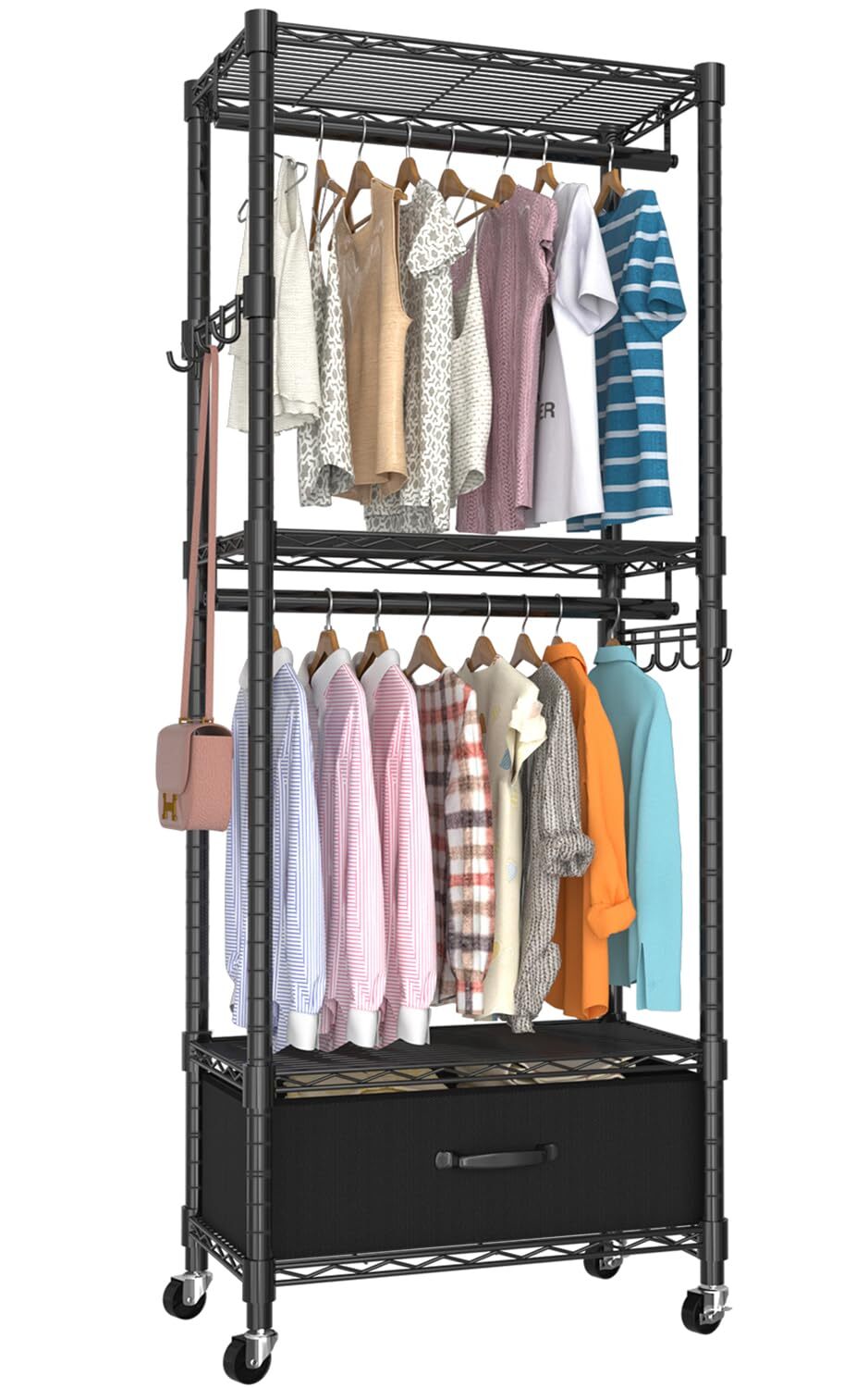 Clothes Rack Heavy Duty Rolling Garment Rack 4 Tiers With Double Rods And Side H-image