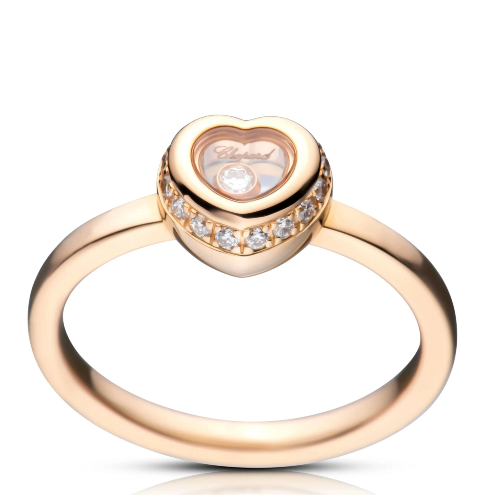 Chopard — Anillo De Corazón Chopard Miss Happy De Oro Rosa Y Diamantes 829008 Nuevo