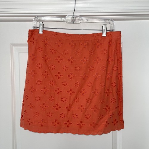LOFT 10 Skirt Eyelet Lined Orange Cotton Mini Zip coral ANN TAYLOR