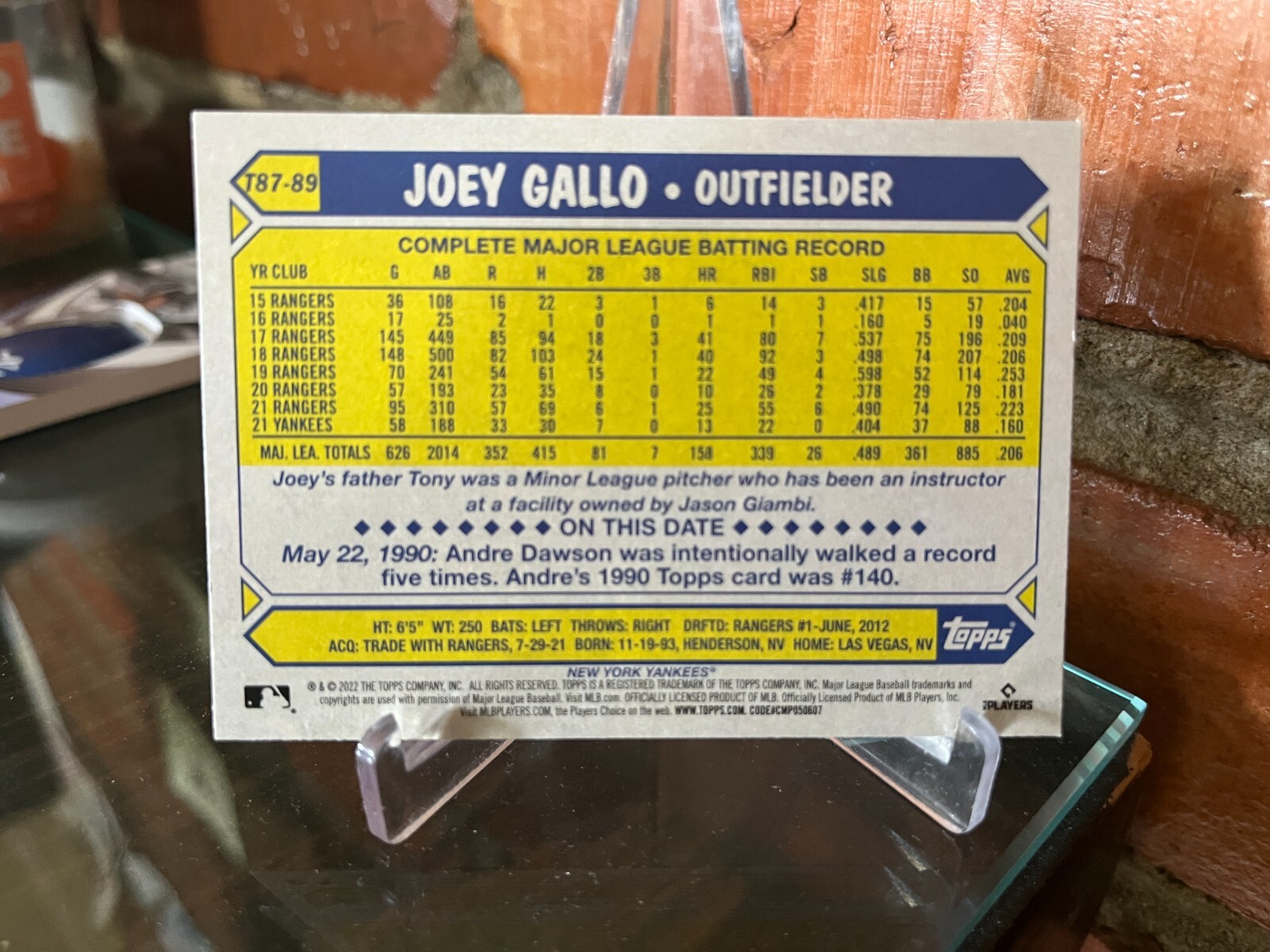 2022 Topps Series 1 T87 89 Joey Gallo 35th Anniversary 1987 Insert 2022-topps-series-1-t87-89-joey-gallo-35th-anniversary-1987-insert