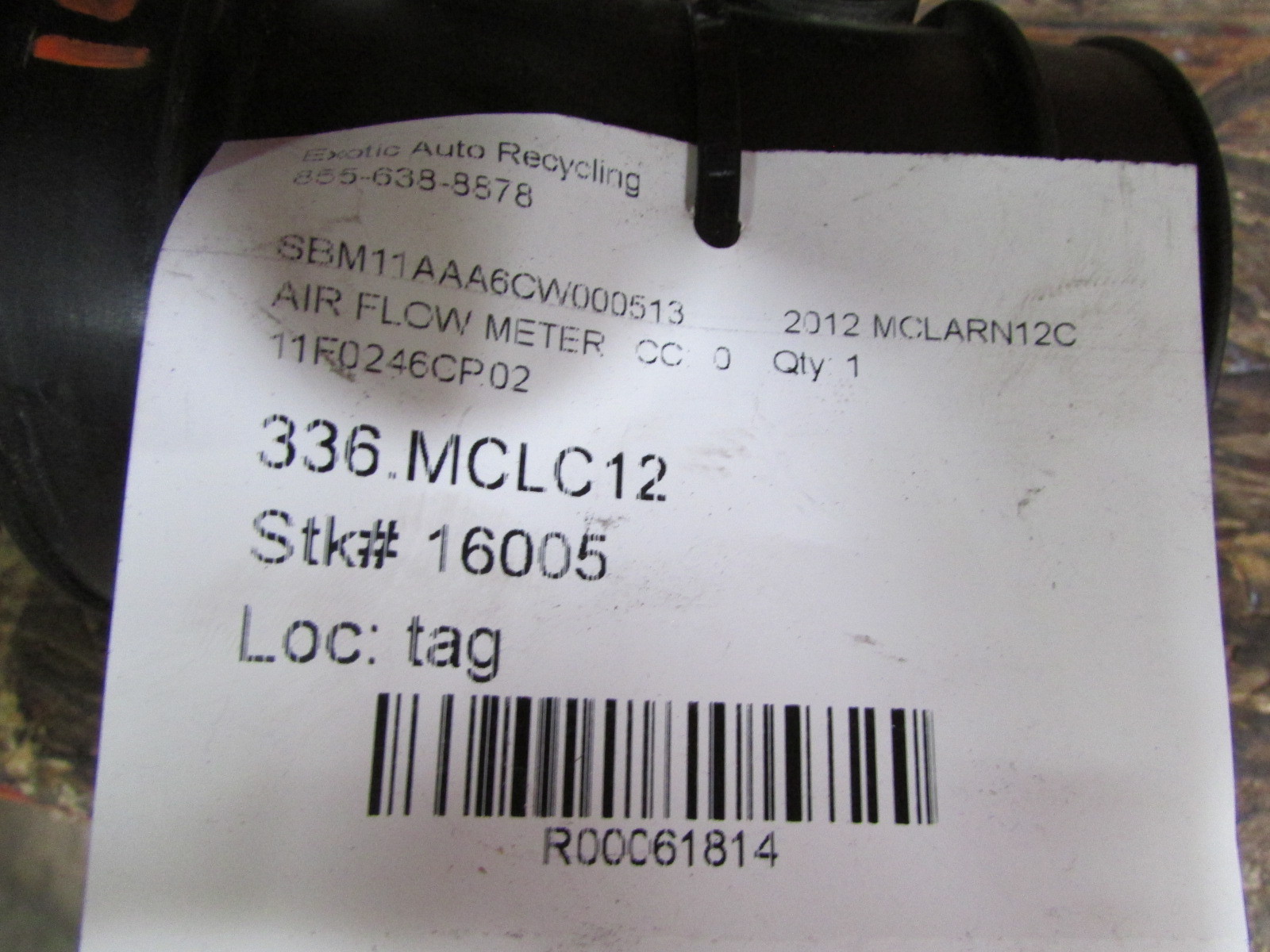 Mclaren MP4-12C Air Flow Meter, Used, P/N 11F0246CP.02