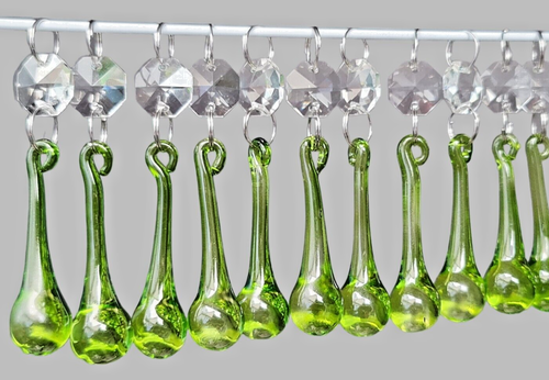 10 Sage Antique Green Chandelier Glass Crystals Orb Drops Beads Prisms Droplets - Picture 7 of 13